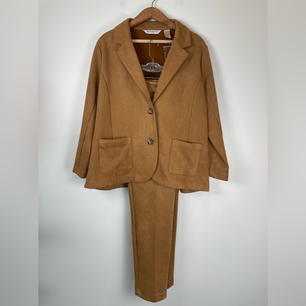 2-piece Faux Suede Blazer & Pant Set Petite Large Quiet Luxury Tailored Suit